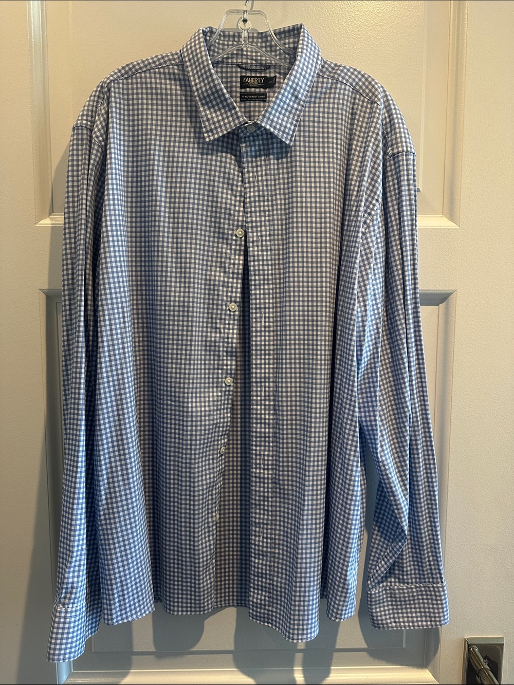 Faherty Reserve Movement Shirt Lt Blue/White Gingham Check. Mens XXL